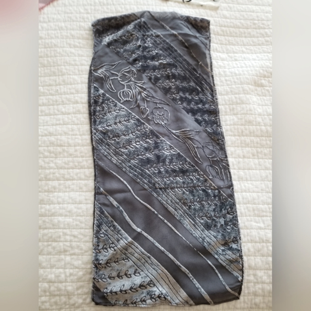 Grey, french silk scarf 46"×10"